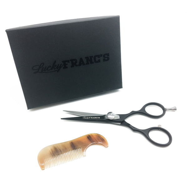 Beard & Mustache Grooming Set w/ trimming scissors and real horn comb