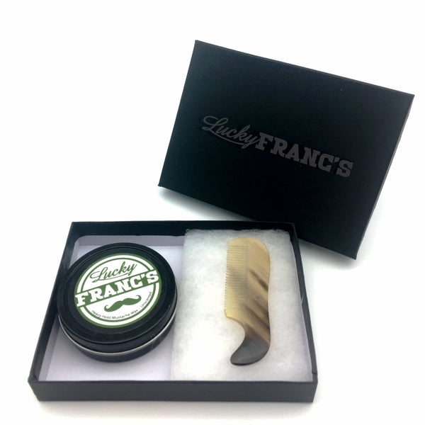 2oz. Mustache Wax and Handmade Horn Pocket Stache Comb Gift Set