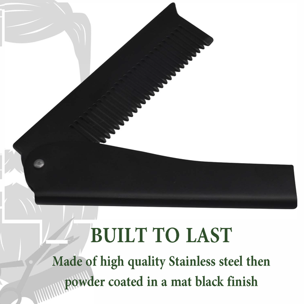 Stainless Steel Folding Pocket Comb - Black